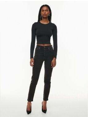 Denim Forum Yoko High Rise Slim Jeans Washed Black Button Fly